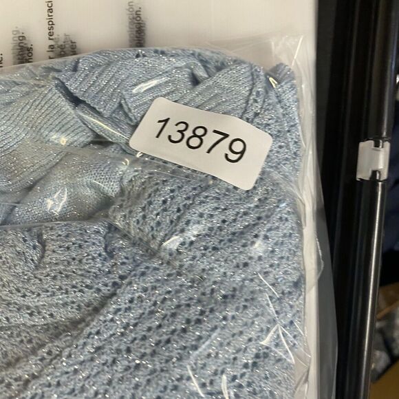 Chico's Top Women 2 Blue Crochet Travelers Open Front 3/4 Sleeve Pockets Rayon - Picture 9 of 9